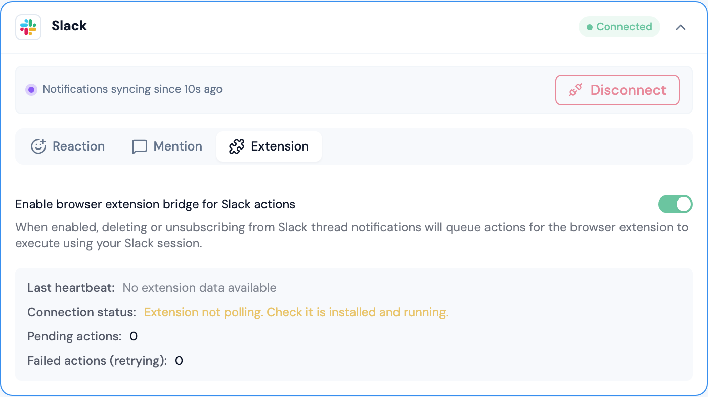 Slack extension integration configuration