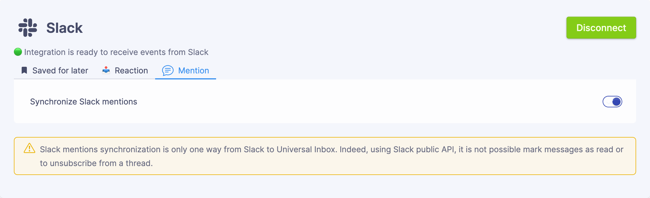 Slack mention integration configuration