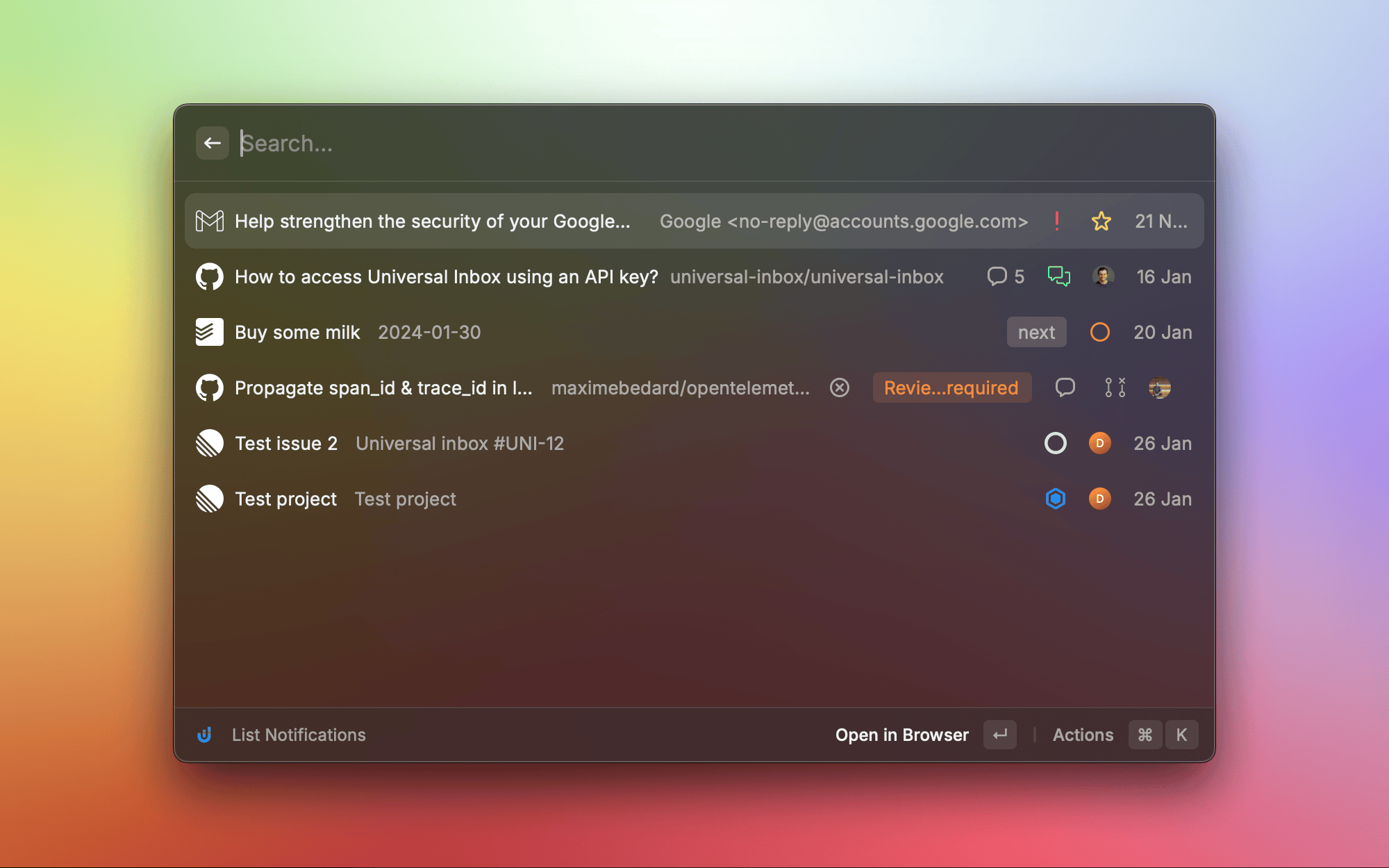 Universal Inbox Raycast Extension