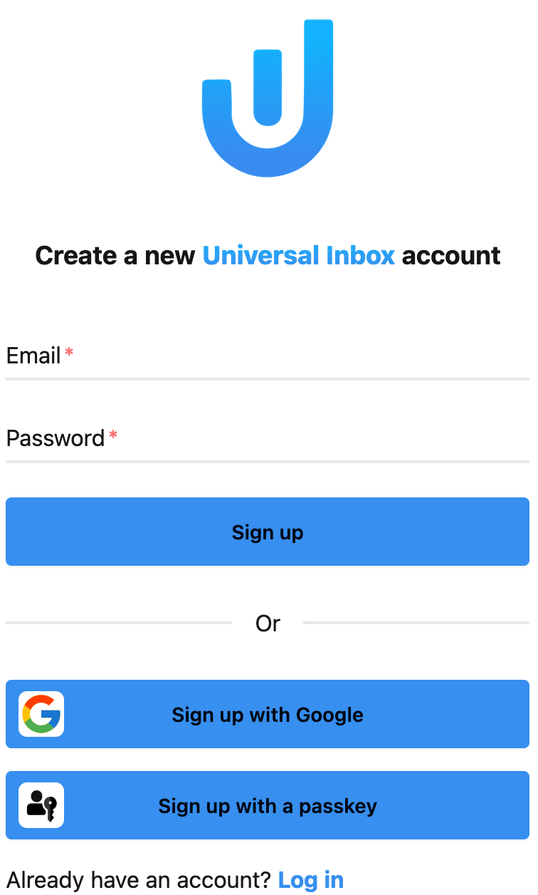 The signup page